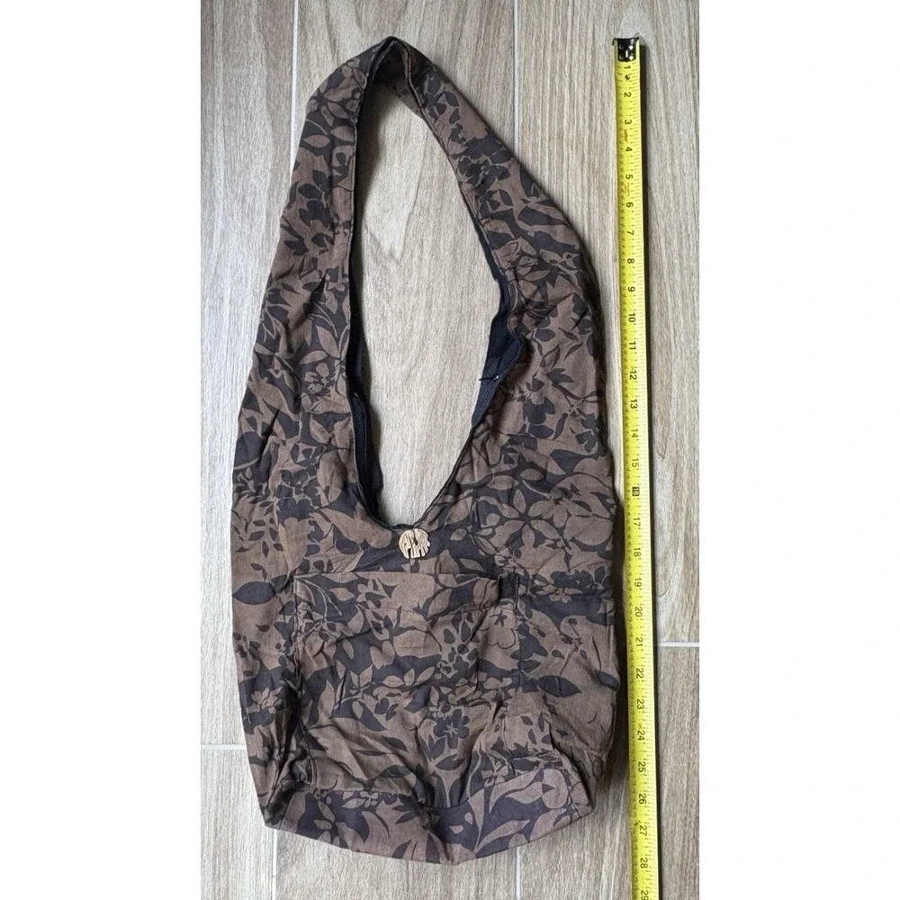 Boho Brown Floral Hobo Shoulder Bag Slouchy Cottagecore Purse‎ Earthy Granola